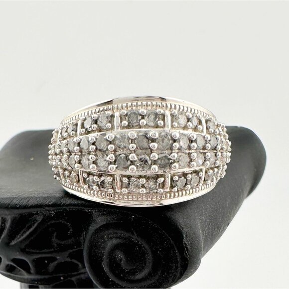 Brilliant 1.00 Ct Natural Diamond Multi-Row Designer Ring - Size 7.75 - Sterling - Picture 2 of 16